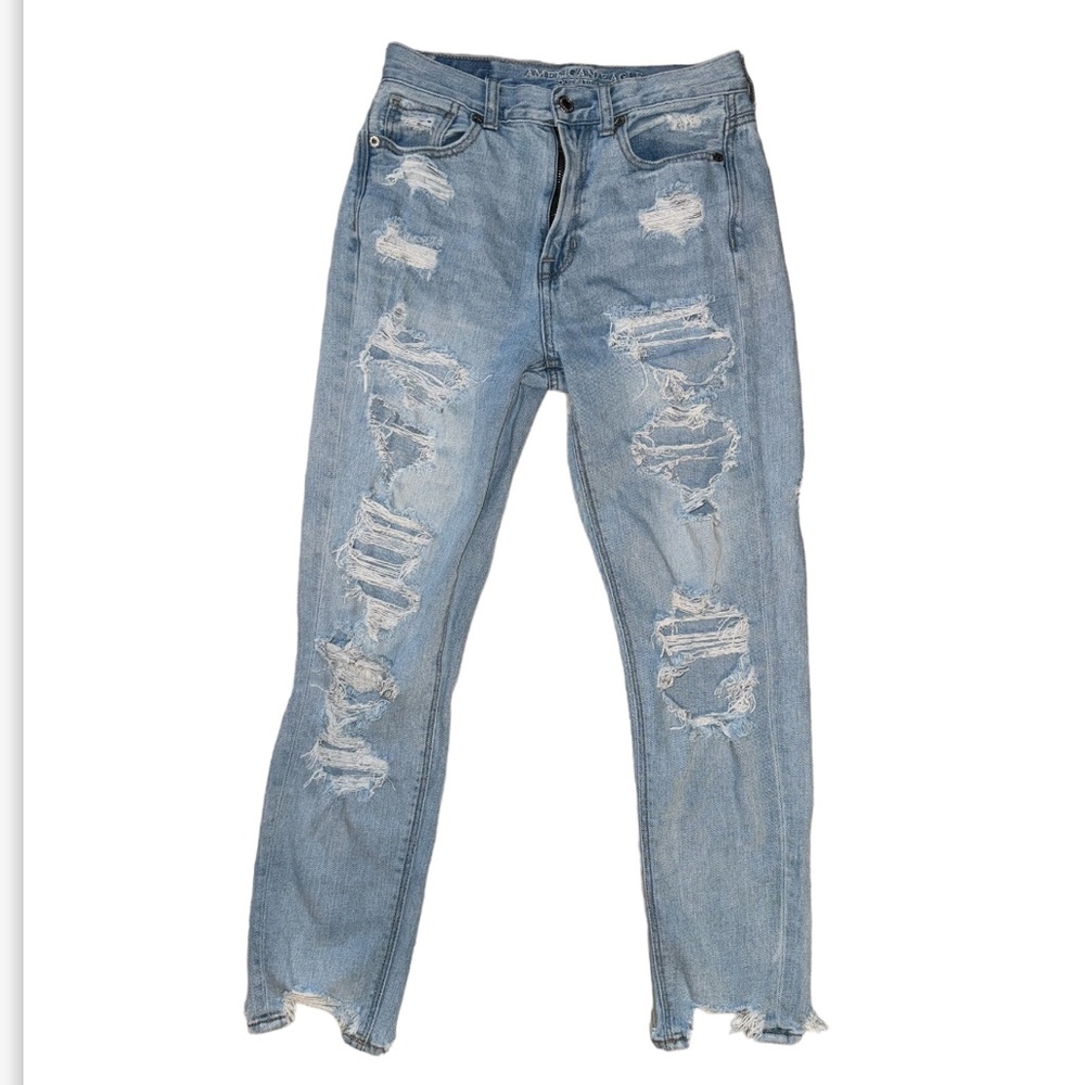 American Eagle Ripped Light Wash Mom Jeans Size 0 Short